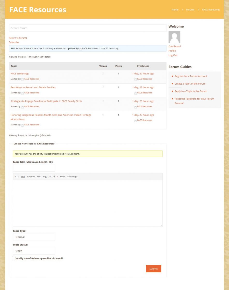 Create a Topic in the Forum - Step 1 Result: The selected form and create topic form.